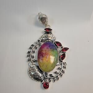 Handmade Multicolor Tourmaline Pendant with Garnet and Sterling Silver Setting